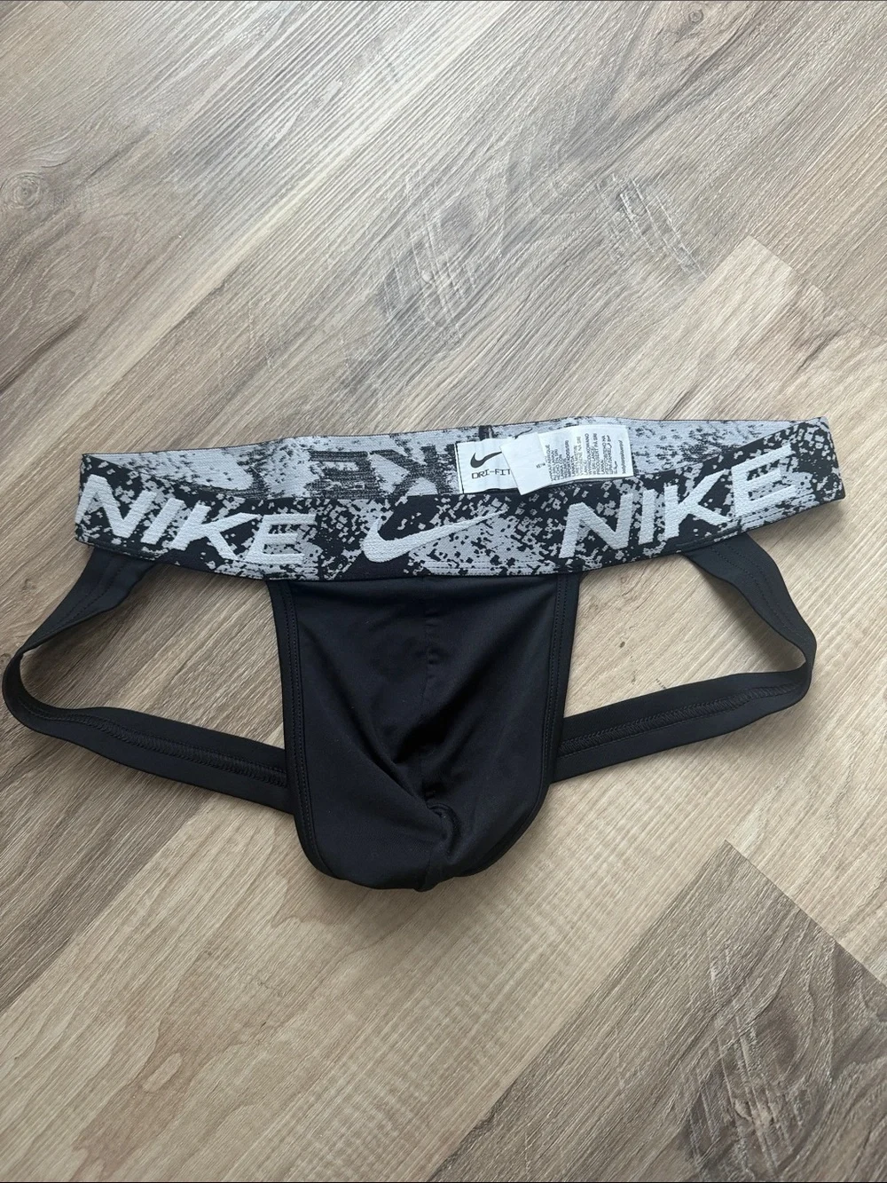 Nike Black Athletic Jockstrap with Gray Logo Waistband